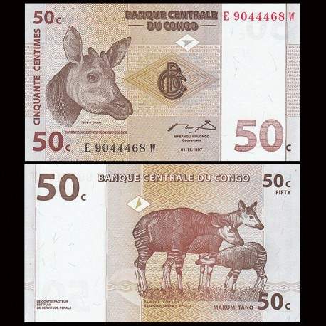 CONGO - Billet de 50 Centimes - Okapi - 1997