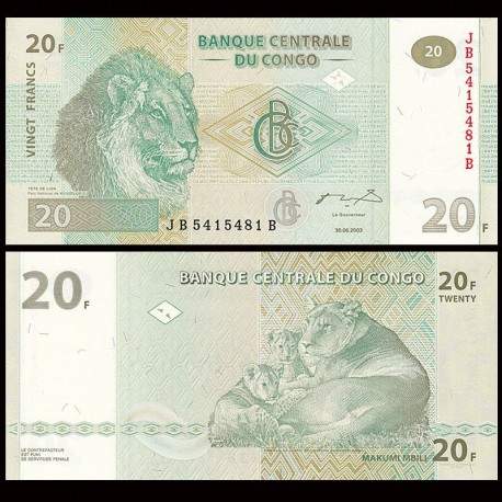 CONGO - Billet de 20 Francs - Lion - HM - 2003 – JeromeCollection