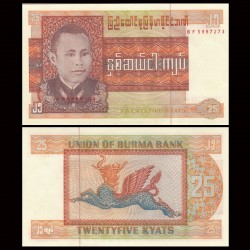 MYANMAR (ex-Birmanie) - Billet de 25 Kyats - Général Aung San - 1972