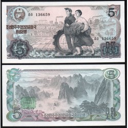 COREE DU NORD - Billet de 5 Won - Montagnes de Kumgang - (Sceau vert) - 1978
