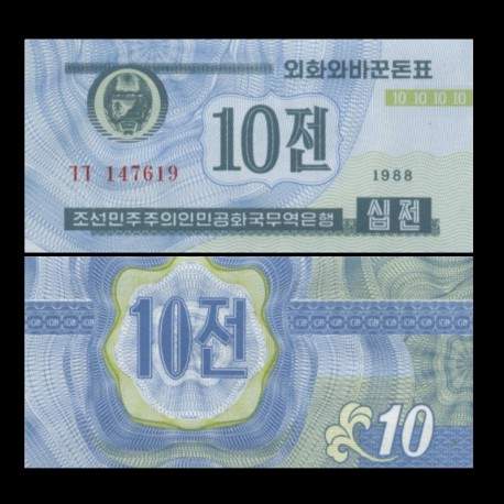 COREE DU NORD - Billet de 10 CHON - 1988
