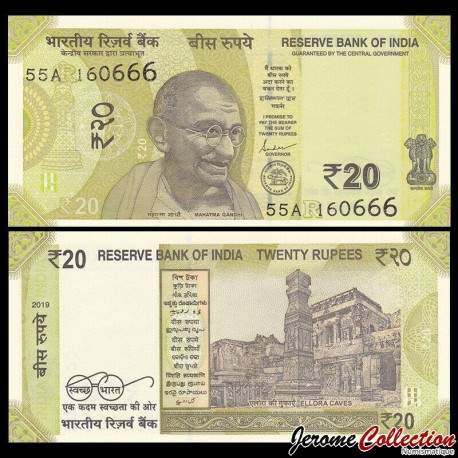 INDE - Billet de 20 Roupies - Grottes d'Ellora - Lettre R - 2019